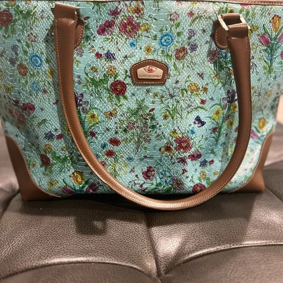 Gloria Vanderbilt Floral Blue and Brown Women’s Large Tote NWOT - Picture 1 of 6